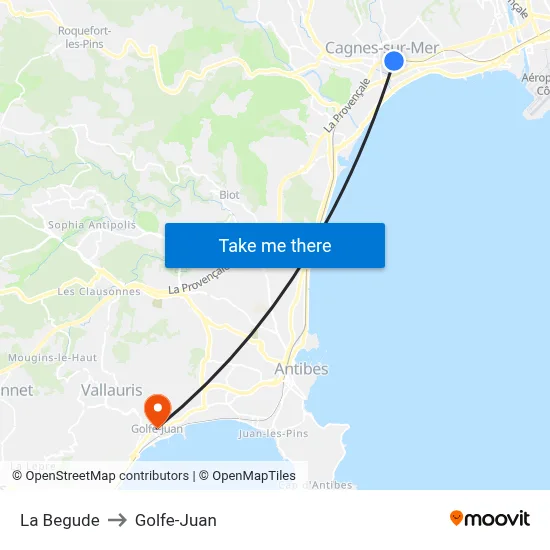 La Begude to Golfe-Juan map