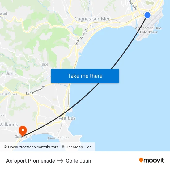 Aéroport Promenade to Golfe-Juan map