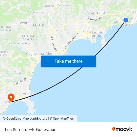 Les Serriers to Golfe-Juan map