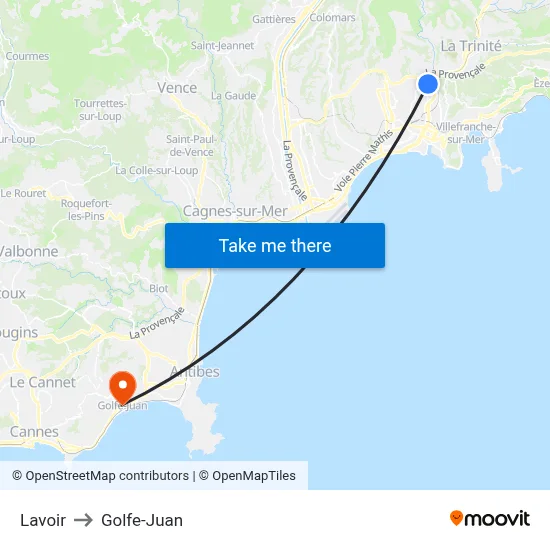 Lavoir to Golfe-Juan map