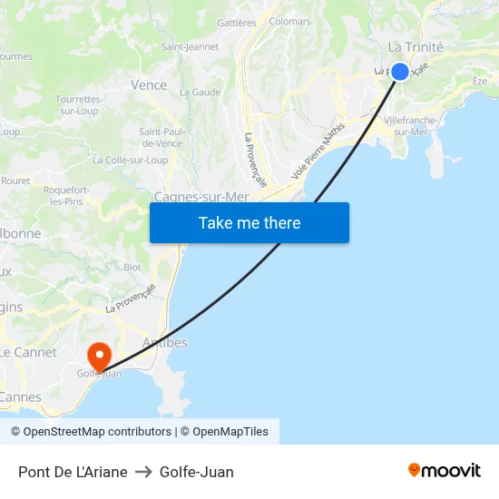 Pont De L'Ariane to Golfe-Juan map