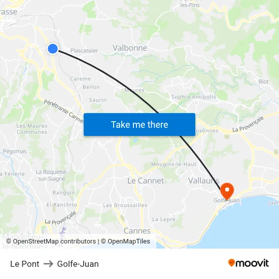 Le Pont to Golfe-Juan map