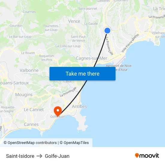 Saint-Isidore to Golfe-Juan map