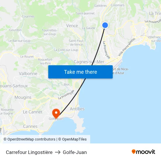 Carrefour Lingostière to Golfe-Juan map