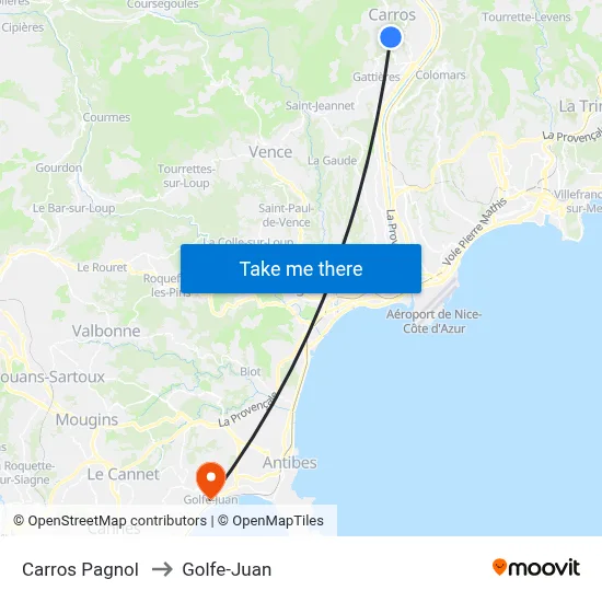 Carros Pagnol to Golfe-Juan map