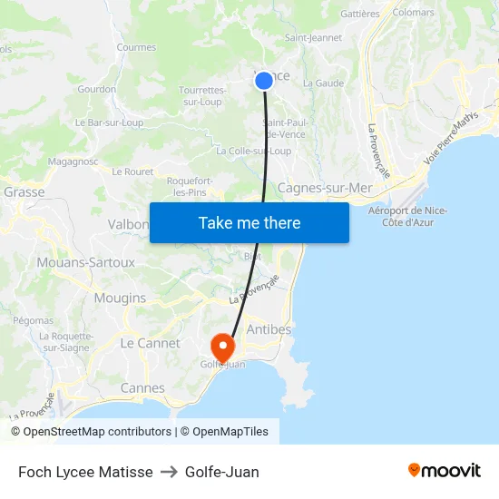 Foch Lycee Matisse to Golfe-Juan map