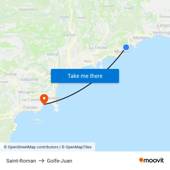 Saint-Roman to Golfe-Juan map