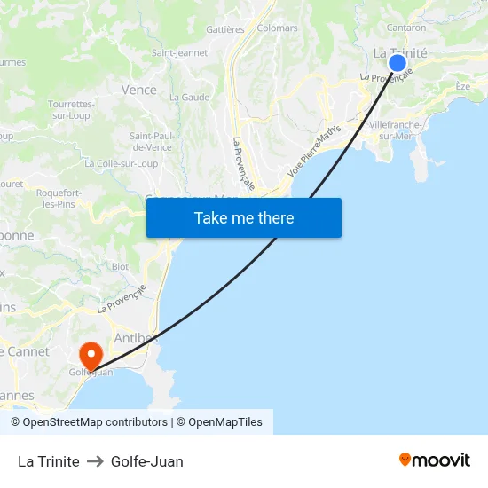 La Trinite to Golfe-Juan map