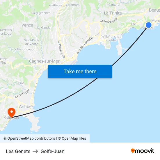 Les Genets to Golfe-Juan map