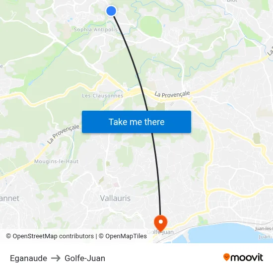 Eganaude to Golfe-Juan map