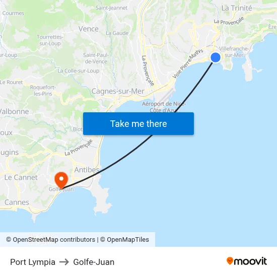 Port Lympia to Golfe-Juan map