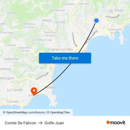 Comte De Falicon to Golfe-Juan map