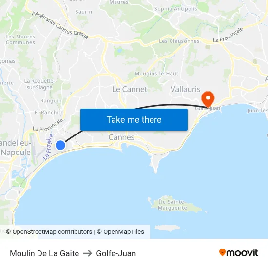 Moulin De La Gaite to Golfe-Juan map