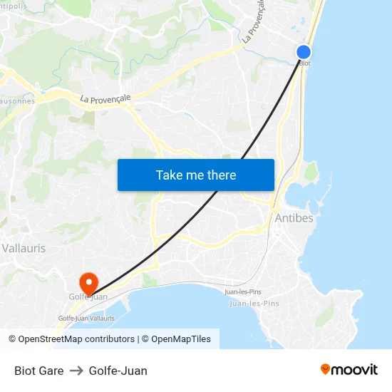 Biot Gare to Golfe-Juan map