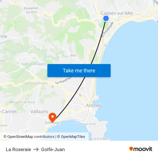 La Roseraie to Golfe-Juan map