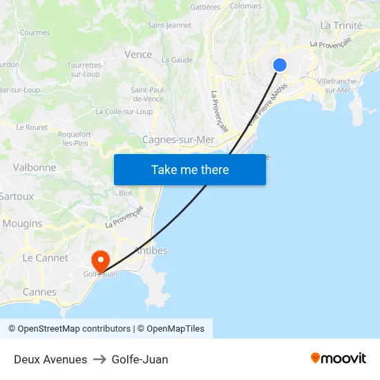 Deux Avenues to Golfe-Juan map