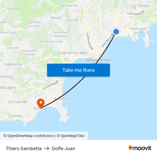 Thiers Gambetta to Golfe-Juan map