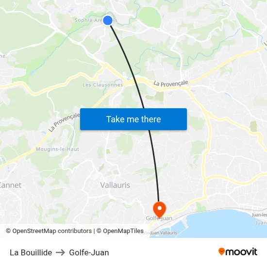 La Bouillide to Golfe-Juan map