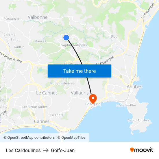 Les Cardoulines to Golfe-Juan map