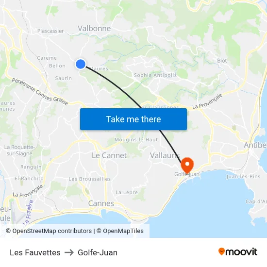 Les Fauvettes to Golfe-Juan map