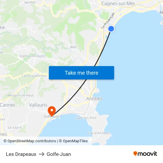 Les Drapeaux to Golfe-Juan map