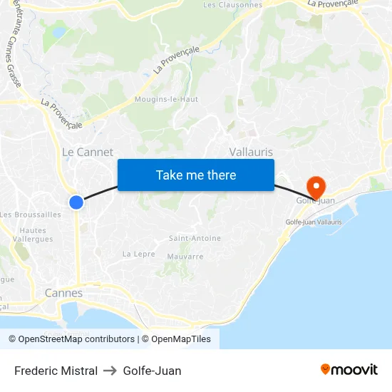 Frédéric Mistral to Golfe-Juan map