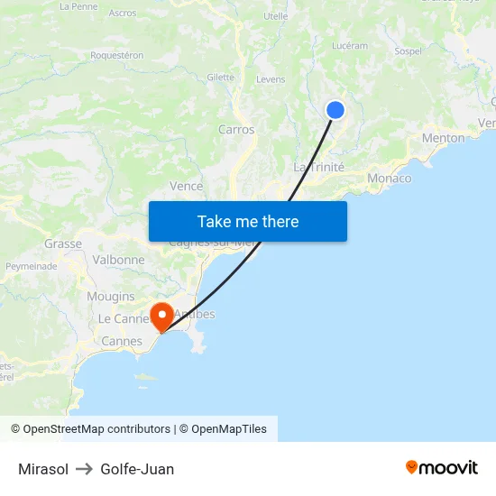Mirasol to Golfe-Juan map