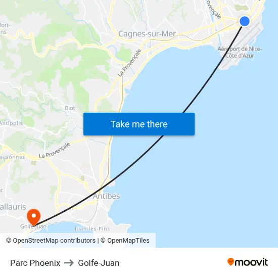 Parc Phoenix to Golfe-Juan map