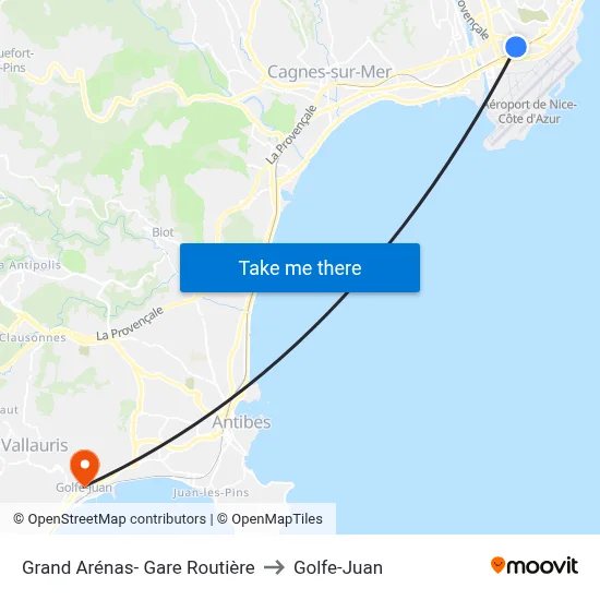Grand Arénas - Gare Routière to Golfe-Juan map