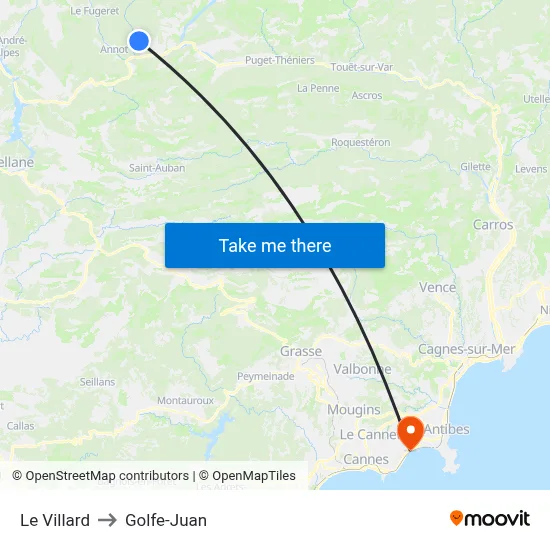 Le Villard to Golfe-Juan map
