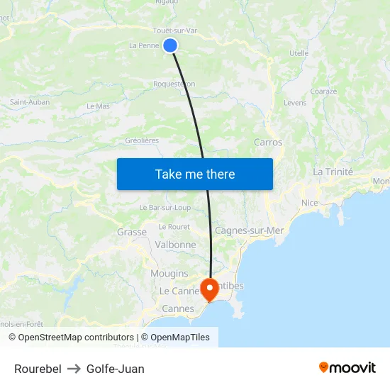 Rourebel to Golfe-Juan map