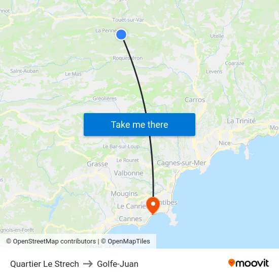 Quartier Le Strech to Golfe-Juan map
