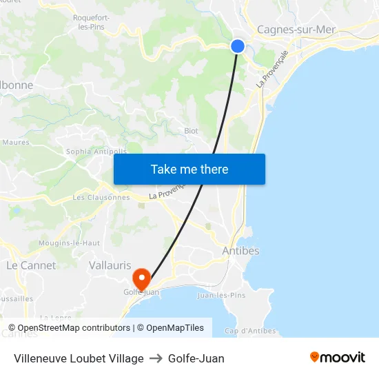 Villeneuve Loubet Village to Golfe-Juan map