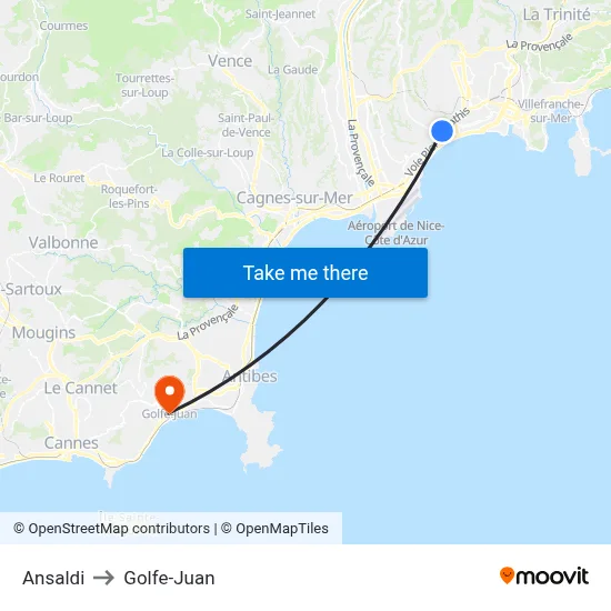 Ansaldi to Golfe-Juan map
