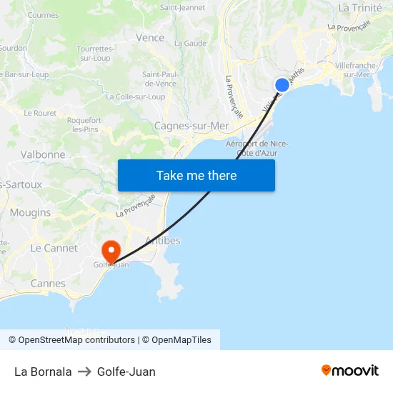 La Bornala to Golfe-Juan map
