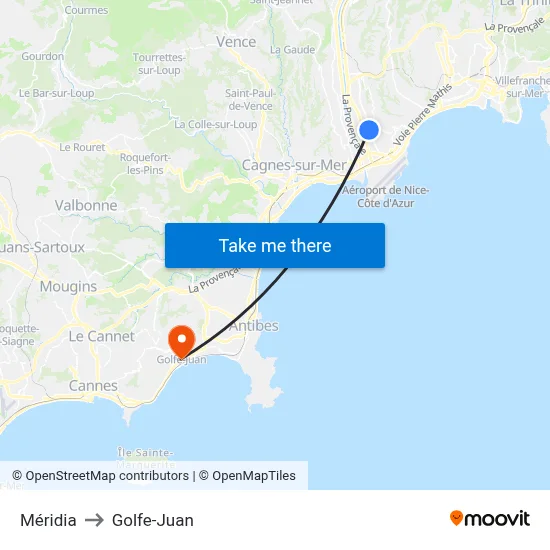 Méridia to Golfe-Juan map