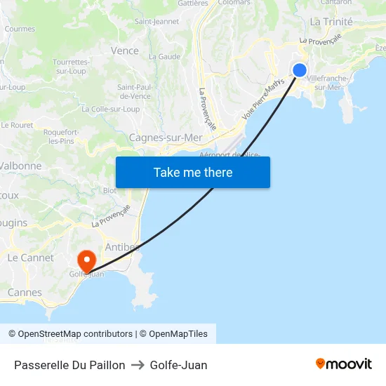 Passerelle Du Paillon to Golfe-Juan map