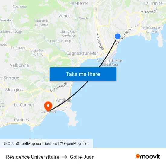 Résidence Universitaire to Golfe-Juan map