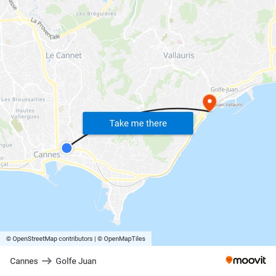 Cannes to Golfe Juan map