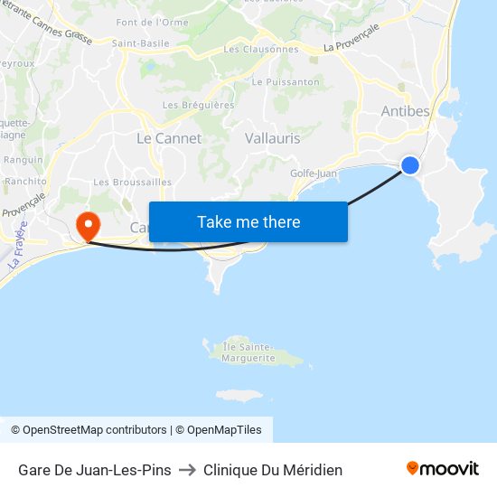 Gare De Juan-Les-Pins to Clinique Du Méridien map