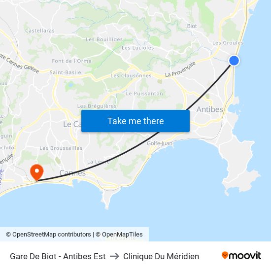 Gare De Biot - Antibes Est to Clinique Du Méridien map