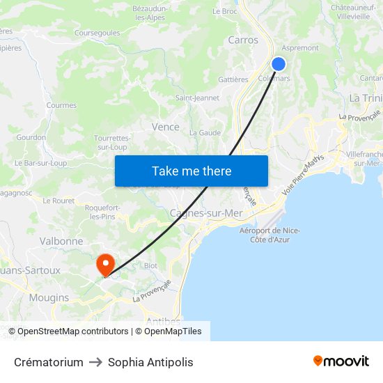 Crématorium to Sophia Antipolis map