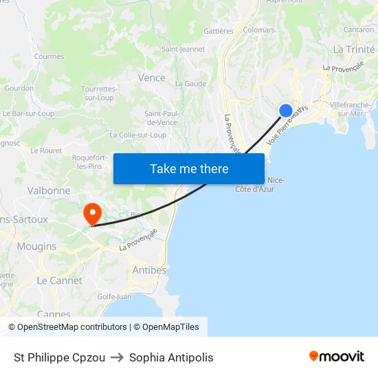 St Philippe Cpzou to Sophia Antipolis map