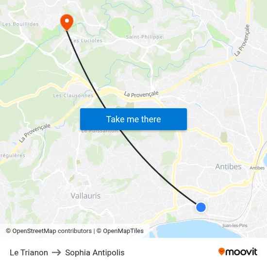 Le Trianon to Sophia Antipolis map