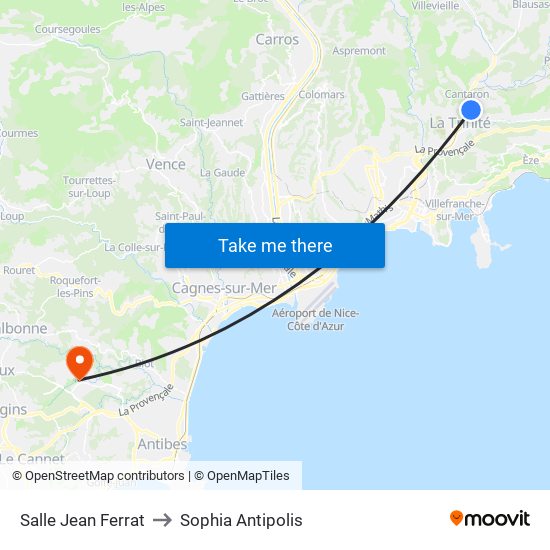 Salle Jean Ferrat to Sophia Antipolis map