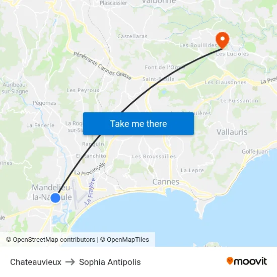 Chateauvieux to Sophia Antipolis map
