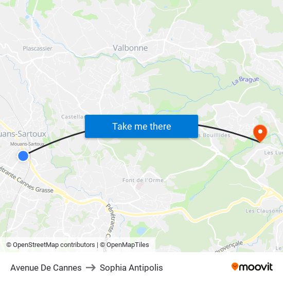 Avenue De Cannes to Sophia Antipolis map