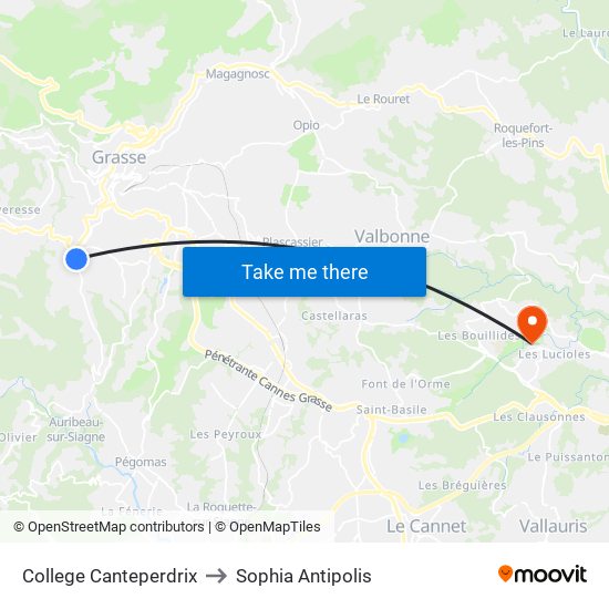 College Canteperdrix to Sophia Antipolis map