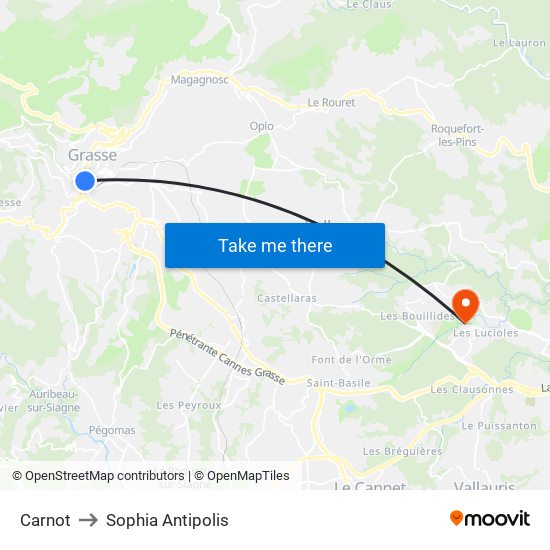 Carnot to Sophia Antipolis map