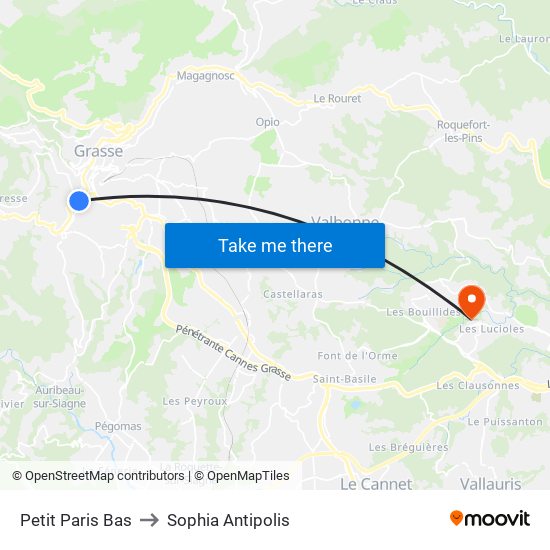 Petit Paris Bas to Sophia Antipolis map